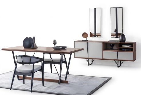 Set Dining Room Dining Table Sideboard Dining Room Table Brown Set 2pcs