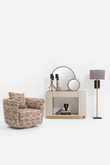 Set of living room armchairs, chest of drawers mirror beige fabric wood relax 3 pieces