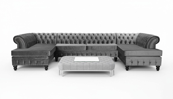 Set Luxury Modern Corner Sofa U Shape Chesterfield and Coffee Table Living Room Textile