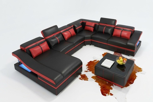 Set luxury modern U-shaped designer sofa and coffee table living room leather new.