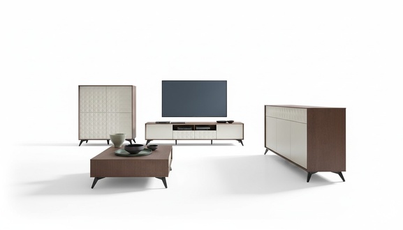 Modern style made of real wooden living room set of TV lowboard, wall shelf, sideboard & coffee table