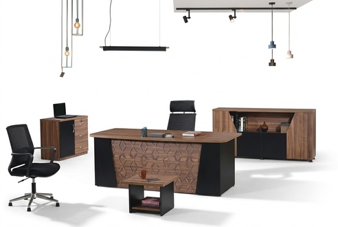 Office Desk Office Desk Set 4pcs Wood Office Furniture Brown