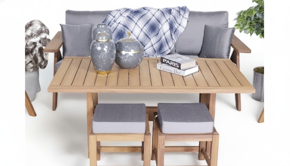 Set Sofa 3-Seater Outdoor Furniture Dining Table Wooden Table Complete 2-Piece