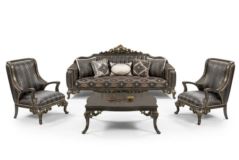 Sofa Set 3+1+1 Seater Coffee Table Armchair Sofas Set Fabric Baroque Seat