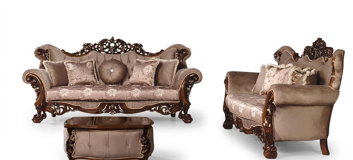Sofa Set 3+3 Seater Sofas Sofa Luxury Style Fabric Living Room Baroque