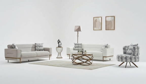 Suit Sofa set Couch upholstered sofa three-seater armchair gray 3-piece