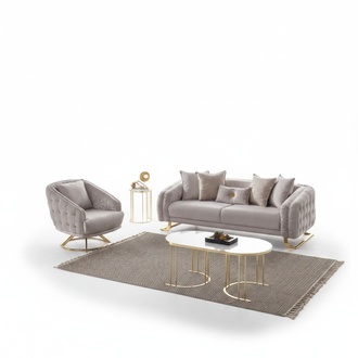 3-seater sofa set, fabric, 2 pieces, upholstered sofa, gray.
