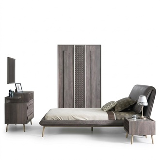 Set upholstered bed youth bed bed bed frame bed set 5pcs wood grey new