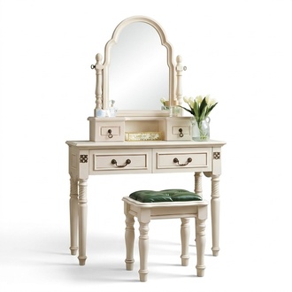 Set dressing table cosmetic table dressing table with mirror and stool wood 2pcs.