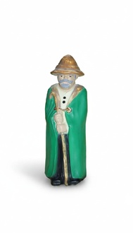 Shepherd decorative sculpture in a green raincoat with a cane 70x24cm