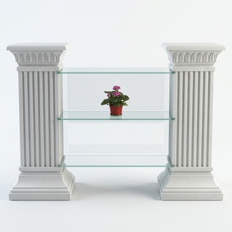 Decorative sideboard with 3 glass shelves & antique style white columns 101x147x35cm