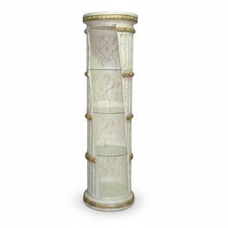 Decorative showcase design as round ancient egyptian column with shelves & lights, 202cm height