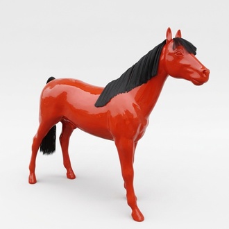 Full red colored decorative sculpture of gloss horse with black mane 200x240cm sizes
