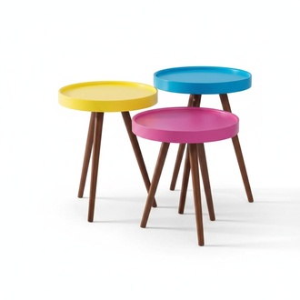 Side table 3х brown living room furniture material wood design new
