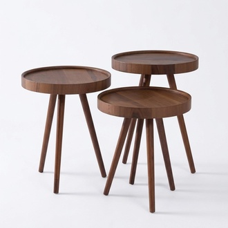 Side table 3х round decorative table lamp table sofa table table wood brown