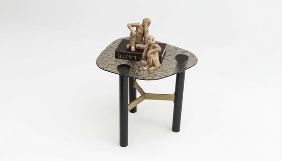 Glass side table in brown, modern elegant living style.