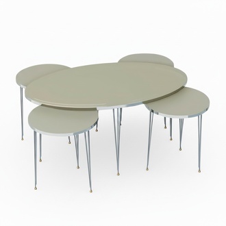 Modern wooden coffee table with side tables in multicolored design