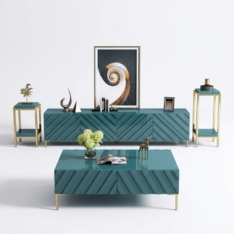 Modern style living room set of TV lowboard, 2x-side stand consoles & coffee table made of real wood
