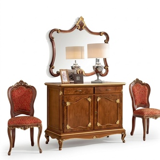 Sideboard Chest of Drawers Mirror Chest of Drawers Wood Art Deco Luxury Design Set 2pcs