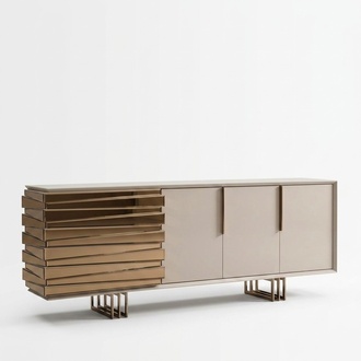 Sideboard Dresser Wood Cabinet Beige Gold Luxury Living Room