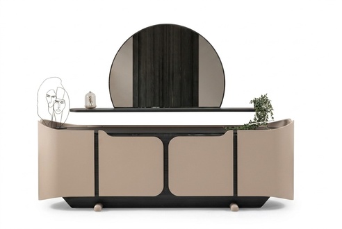 Sideboard sideboard chest of drawers with mirror cabinet wood beige modern set