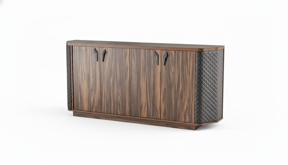 Brown Sideboard File Cabinet Four-Door Modern Rectangular Office Room