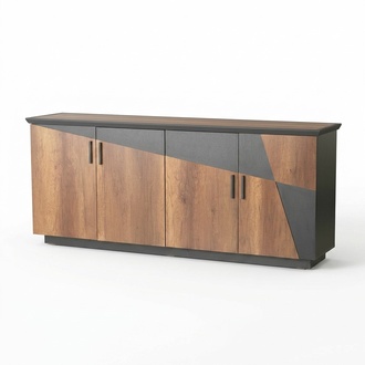 Sideboard file cabinet with 4 doors brown / gray two-tone modern style
