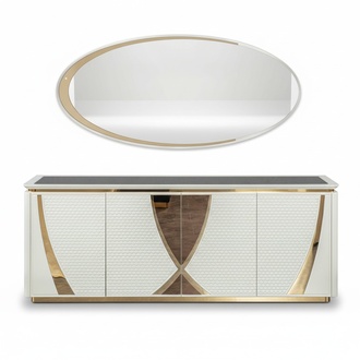 Sideboard Group Wood Design Sideboard Cabinet Shelf Set 2-piece Dresser Mirror