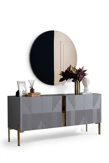 Sideboard mirror set Italian style 2-piece living room wooden chest of drawers cabinet