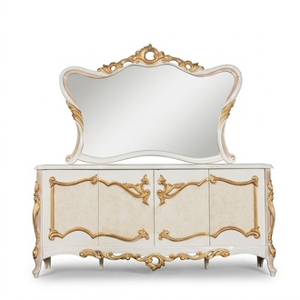 Sideboard with Mirror Set Dining Baroque Chests of Drawers Wood Commode Wood Cabinet New