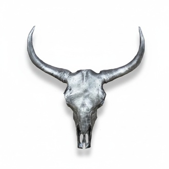 Decorative wall sculpture designed as massive silver bull skull 60cm