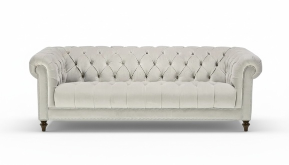 Silver Three Seater Fabric Design Couches Upholstery Sofas Original Chesterfield New
