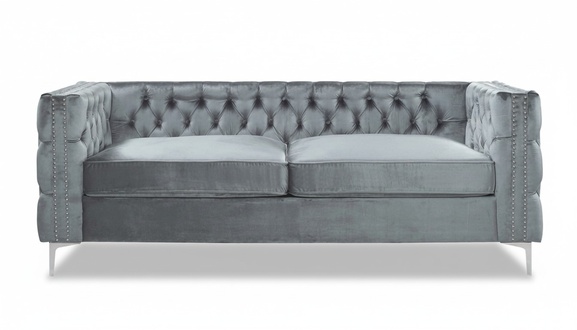 Silver three-seater Chesterfield fabric living room design couches upholstered sofas new