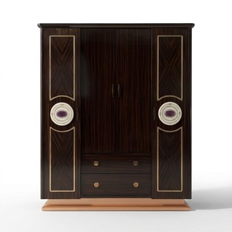 Modern style designer gloss wardrobe made of real wooden frame with 4-swing doors & 2-sliding drawers