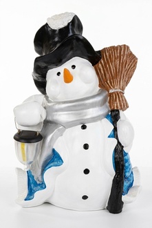 Christmas snowman deco figure with a black hat, lamp & a broom 60cm