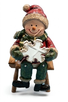 Snowman sitting on a bench decorative christmas sculpture 35cm