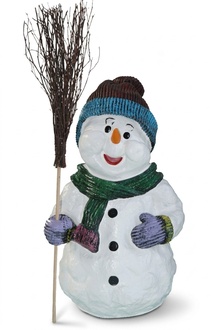 Decorative christmas sculpture designed as white snowman kid with a broom 62x36cm
