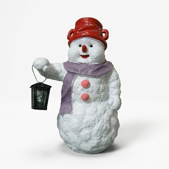 White colored decorative sculpture designed as a snowman with a lamp 45cm