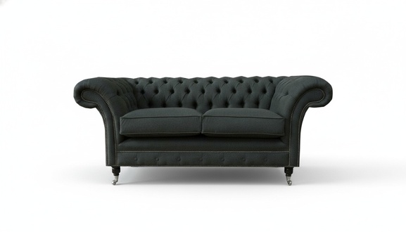 Sofa 2 Seater Black Chesterfield Design Couch Living Room Textile Sofas Furniture