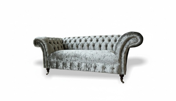 Sofa 2 seater Chesterfield Couch Upholstery Velvet Fabric Two seater Velvet Grey Silver