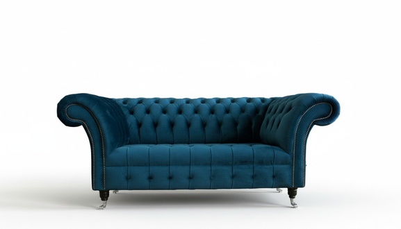 Sofa 2-seater couch design upholstered textile fabric blue seat Chesterfield new
