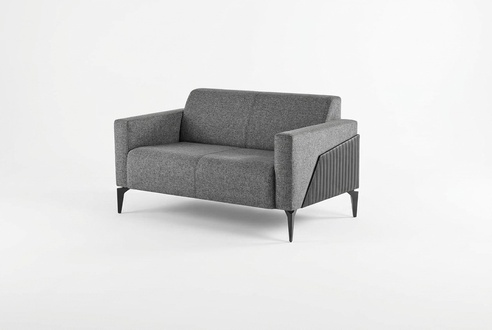 Gray Armchair Modern Leather Stainless Steel Textile 1-Seater with Armrests