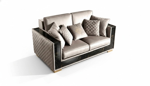 Sofa 2 Seater Modern Design Upholstery Textile Sofas Seat Furniture Living Landscape Grey