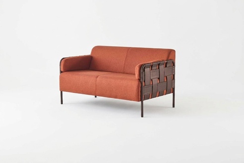 Orange 2-Seater Sofa Modern Two-Seater Leather Sofa Textile