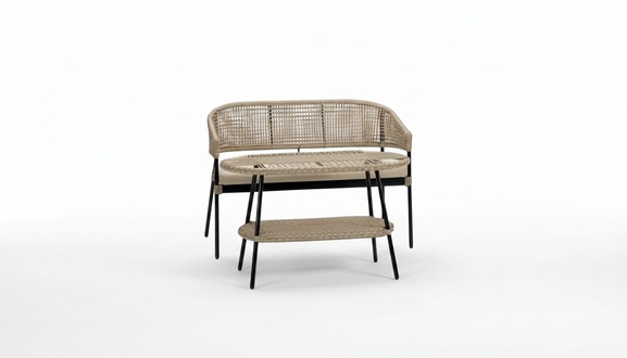 Sofa 2-seater terrace coffee table beige fabric design modern 2-piece furniture