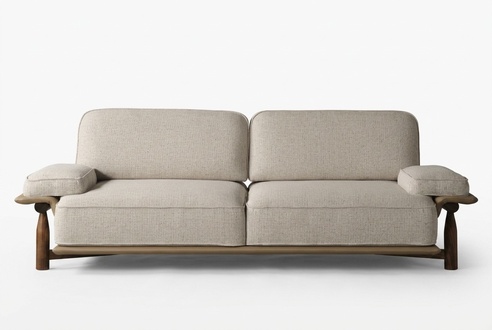 Beige 3-Seater Sofa Upholstered Sofas Couches Living Room Design Textile Fabric