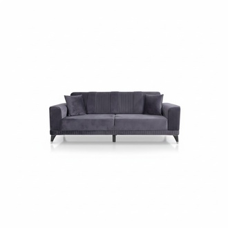 Black 3-Seater Sofa Single Color Modern Design Style Fabric Couch New