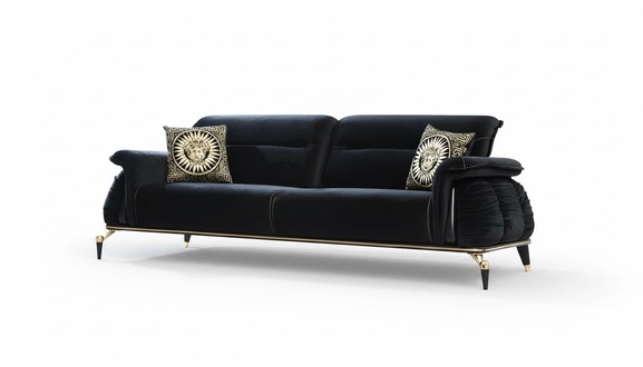 Sofa 3 seater black Chesterfield designer furniture living room sofas luxury
