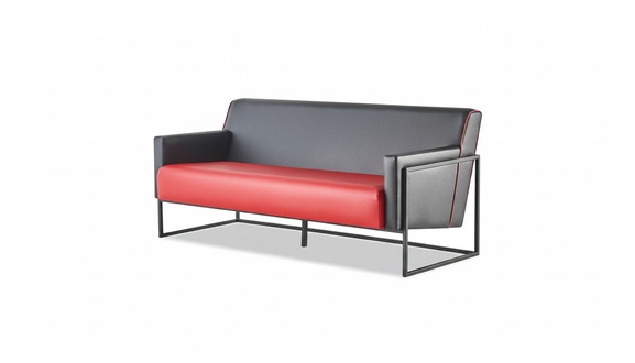 Black Red Leather Sofa Modern Three-Seater Couch Seating Furniture