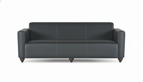 Black 3-Seater Sofa Single Color Modern Design Study Living Room